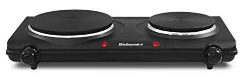 Elite Gourmet Countertop Electric Hot Burner, Temperature Controls, Power Indicator Lights, Easy to Clean, Double, Black