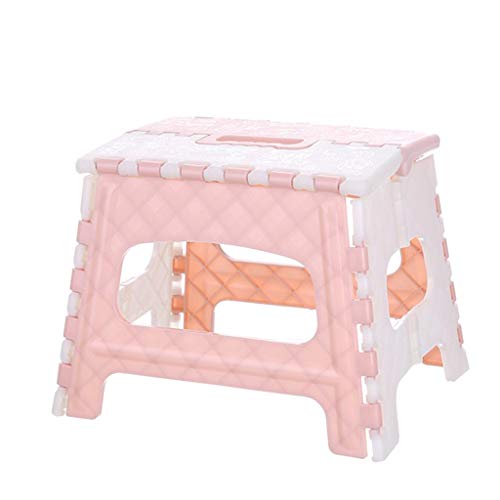 Fan-Ling Plastic Multi Purpose Folding Step Stool,Bathroom Children Small Bench,Portable Adult Outdoor Fishing Stool,Home Train Outdoor Storage Foldable (Pink)