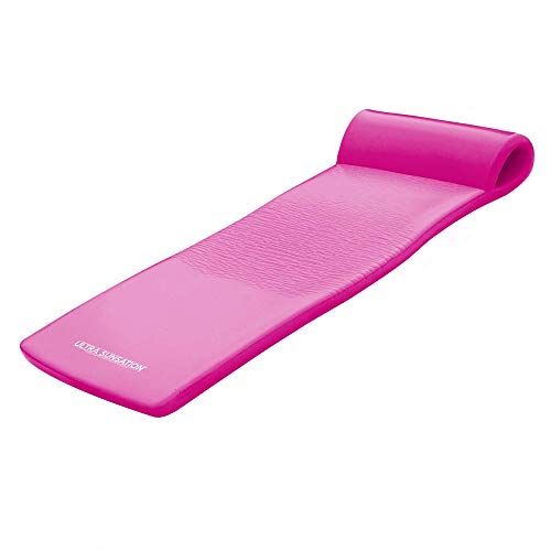 TRC Recreation Sunsation 1.75 Inch Thick 70 Inch Length Full Size Swimming Pool Foam Float Lake Mat with Pillow Head Rest, Pink