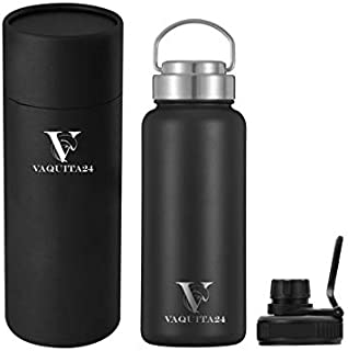 Stainless Steel Water Bottle| Cold Water Bottle, 32 oz. Water Bottle | Insulated Water Bottle| Sport Water Bottle 32 oz. by VAQUITA24 | Water Flask with Bottle Lid Replacement for Cold and Hot Drinks