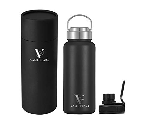 Stainless Steel Water Bottle| Cold Water Bottle, 32 oz. Water Bottle | Insulated Water Bottle| Sport Water Bottle 32 oz. by VAQUITA24 | Water Flask with Bottle Lid Replacement for Cold and Hot Drinks