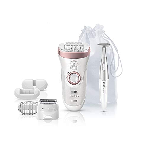 Braun Epilator Silk-épil 9 9-890 Facial Hair Removal for Women, Bikini Trimmer, Womens Shaver Wet & Dry, Cordless and 7 extras