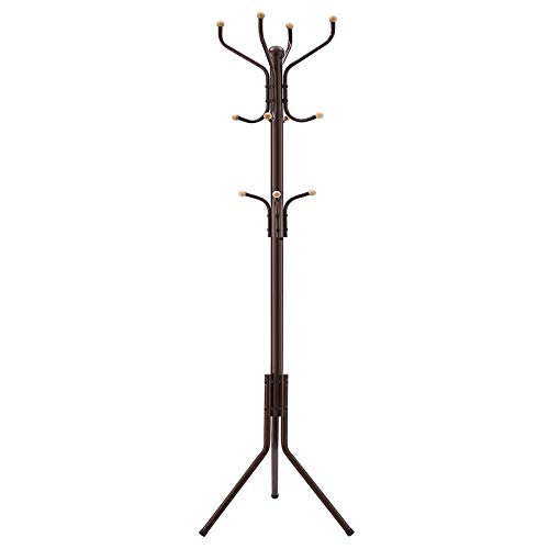 SONGMICS Metal Coat Rack 12 Hooks Display Hall Tree for Clothes Hats and Bags Brown URCR18Z