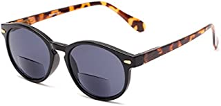 Readers.com Reading Sunglasses: The Drama Bifocal Reading Sunglasses Plastic Round Style for Men and Women - Black/Tortoise with Smoke, 1.50