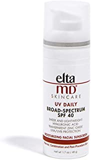 EltaMD UV Daily Face Sunscreen Moisturizer with Hyaluronic Acid, Broad Spectrum SPF 40, Non greasy, Sheer Lotion, Mineral-Based Sun Protection, 1.7 oz