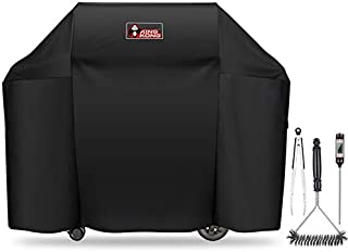 Kingkong 7130 Grill Cover for Weber Genesis II 3 Burner Grill and Genesis 300 Series Grills (Compared to 7130) including Brush, Tongs and Thermometer