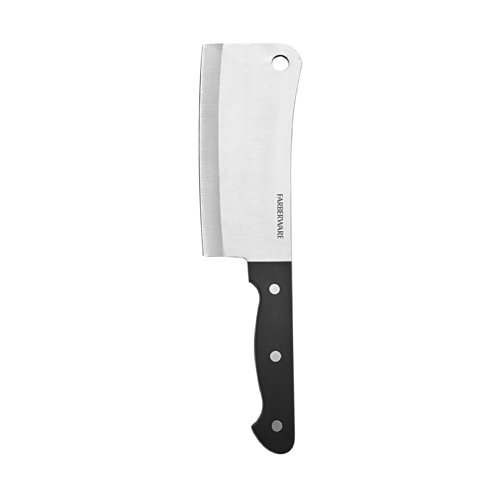 Farberware Stamped Triple Rivet High Carbon Stainless Steel Kitchen Cleaver with Contoured Handle, 6-Inch, Black,5099687