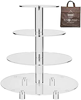 Jusalpha Large 4 Tier Acrylic Glass Round Cake Stand-cupcake Stand- Dessert Stand-Tea Party Serving Platter-Candy Bar Party Décor, With Rod Feet (4RF)