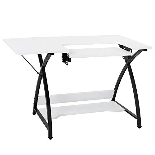 TUFFIOM 46-Inch Sewing Craft Table, Specialized Sewing Machine Shelf, Enlarged Cutting Space, Sturdy Multifunctional Computer Desk with Storage, Adjustable Height, Ideal for Home Indoor Use