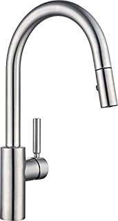 JUSTOPIN Luca Kitchen Faucet with Pull Down Sprayer, Modern Single Handle Pull Out Kitchen Sink Faucet, 1 or 3 Hole Mounted with Deckplate, ColdStart, Brushed Stainless Steel ZPNAKF1BN