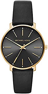 Michael Kors Women's Pyper Stainless Steel Quartz Watch with Leather Strap, Gold/Black, 18