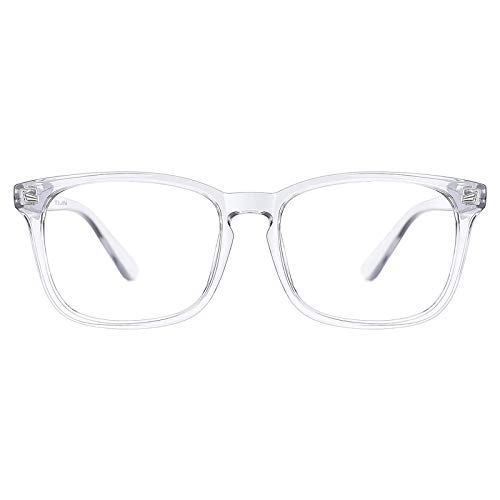 TIJN Blue Light Blocking Glasses for Women Men Clear Frame Square Nerd Eyeglasses Anti Blue Ray Computer Screen Glasses(Transparent)