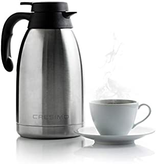 Cresimo 68 Oz Stainless Steel Thermal Coffee Carafe / Double Walled Vacuum Flask / 12 Hour Heat Retention / 2 Liter Tea, Water, and Coffee Dispenser