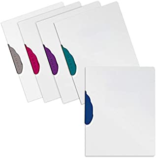 Presentation Folder Report Covers, 24 Count, No Punch Report Covers, Textured Clear with Assorted Color Swivel Clip Swing Lock, Letter Size, 24-Pack