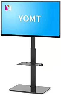 YOMT Floor TV Stand with Mount for Most 27 to 55 inch LCD, LED OLED TVs,Swivel Small TV Stand for Bedroom,Living Room and Corner,Black