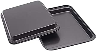 Small Baking Sheet Mini Cookie Sheet Toaster Oven Use Outer Size 9.5x 7 InchInner Size 7.5 X 6 X 0.5 Inch) Pack of 2 Nonstick Bakeware for Pizza, Chicken Wings, Bacon Suit for 1 or 2 People