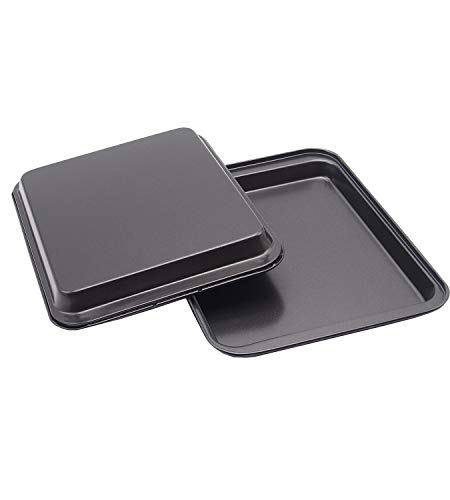 Small Baking Sheet Mini Cookie Sheet Toaster Oven Use Outer Size 9.5x 7 InchInner Size 7.5 X 6 X 0.5 Inch) Pack of 2 Nonstick Bakeware for Pizza, Chicken Wings, Bacon Suit for 1 or 2 People