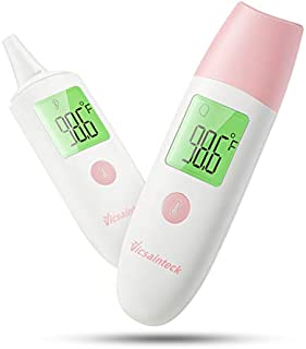 Ear and Forehead Digital Thermometer for Baby, Kids and Adult, VICSAINTECK Medical Infrared Tympanic Thermometer for Fever, Basal Body Temperature, 4IN1 Instant Thermometer for Body, Liquids (Pink)