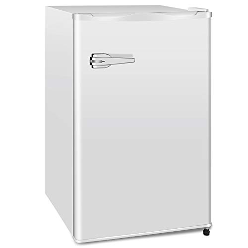 Compact Chest Upright Freezer Single Door Reversible Stainless Steel Door, Compact Adjustable Removable Shelves for Home Office, 2.3 cu.White