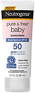 Neutrogena Pure & Free Baby Mineral Sunscreen Lotion with Broad Spectrum SPF 50 & Zinc Oxide, Water-Resistant, Hypoallergenic & Tear-Free Baby Sunscreen, 3 fl. oz