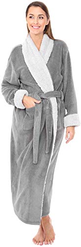 Alexander Del Rossa Women's Warm Fleece Robe, Long Plush Bathrobe, Small-Medium Steel Gray with Sherpa (A0274STLMD)