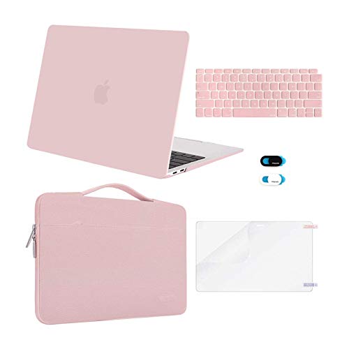 MOSISO MacBook Air 13 inch Case 2020 2019 2018 Release A2337 M1 A2179 A1932,Plastic Hard Case&Bag&Keyboard Skin&Webcam Cover&Screen Protector Compatible with MacBook Air 13 inch Retina, Rose Quartz