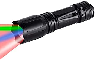 LUMENSHOOTER Upgraded 4 Color in 1 Multi-Color Tactical Flashlight Torch 3AAA 18650 Zoomable Green Red Blue White with Memory XML RGBW Hunting Light for Night Vision,Fishing(Batteries Not Included)