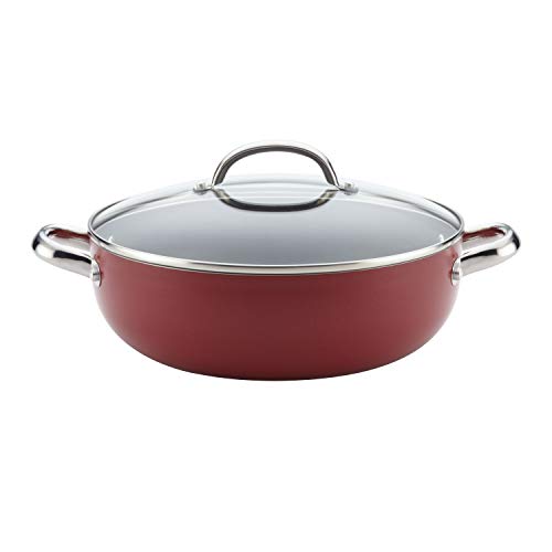 Farberware Buena Cocina Nonstick Casserole Dish/Caldero Dish/Casserole Pan with Lid - 6.5 Quart , Red