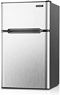 Euhomy Mini Fridge with Freezer, 3.2 Cu.Ft Mini refrigerator with freezer, Dorm fridge with freezer 2 door For Bedroom/Dorm/Apartment/Office - Food Storage or Cooling Drinks(Silver).