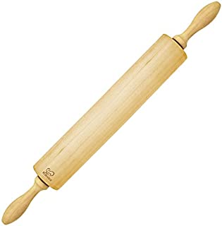 K BASIX Rolling Pin | Classic Wood | Professional Dough Roller | Used by Bakers & Cooks for Pasta Cookie Dough Pastry Bakery Pizza Fondant Chapati | 16.5 x 2.2 inches