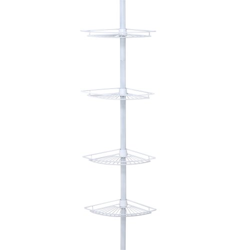 Zenna Home, White Zenith Products 2114W Tub and Shower Tension Pole Caddy, 4 Shelf