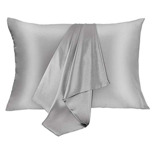 JOGJUE Silk Pillowcase for Hair and Skin 2 Pack 100% Mulberry Silk Bed Pillowcase Hypoallergenic Soft Breathable Both Sides Silk Pillow Case with Hidden Zipper, King Size Pillow Cases (Grey)