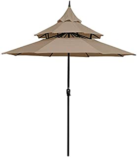 ABBLE Outdoor Patio Umbrella 9 Ft Pagoda with Crank, Weather Resistant, UV Protection, Water Repellent, Durable, 8 Sturdy Steel Ribs, 3 Tier Vented Market Outdoor Table Umbrella,Tan