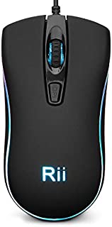 Rii RM105 Wired Mouse,Computer Mouse with Colorful RGB Backlit,1600 DPI Levels,Comfortable Grip Ergonomic Optical ,USB Wired Mice Support Windows PC, Laptop,Desktop,Notebook,Chromebook (1 Pack)