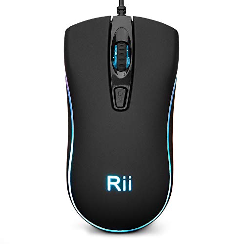 Rii RM105 Wired Mouse,Computer Mouse with Colorful RGB Backlit,1600 DPI Levels,Comfortable Grip Ergonomic Optical ,USB Wired Mice Support Windows PC, Laptop,Desktop,Notebook,Chromebook (1 Pack)