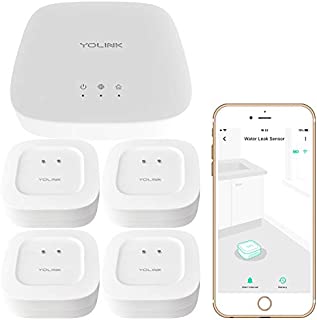 Smart Leak Sensors, YoLink 1/4 Mile World's Longest Range Wireless Smart Water Leak Sensor Compatible with Alexa and IFTTT Leak Detector with App Alerts and Remote Monitor, 4 Pack, YoLink Hub Included