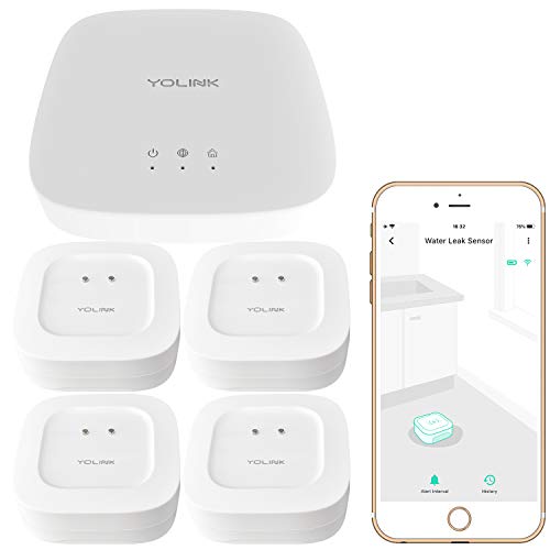 Smart Leak Sensors, YoLink 1/4 Mile World's Longest Range Wireless Smart Water Leak Sensor Compatible with Alexa and IFTTT Leak Detector with App Alerts and Remote Monitor, 4 Pack, YoLink Hub Included