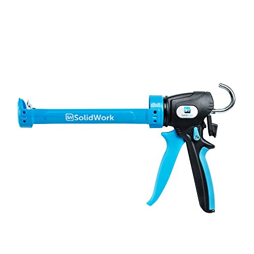 SolidWork Professional Caulking Gun with Adjustable 24:1 or 12:1 Thrust Ratio | Premium Caulk Gun for processing all 10oz Sealant & Adhesive Cartridges or Tubes | Drip-free Silicone Gun | Blue