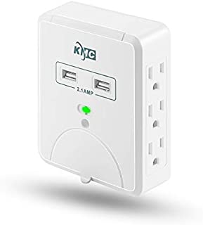 KMC Wall Surge Protector,6 Outlet Wall Mount Power Strip with 2 USB Charging Ports Total 2.4 AMP,Dual Slide-Out Smartphone Holders Design, Portable for Travel/Home/Office Use,ETL Certified