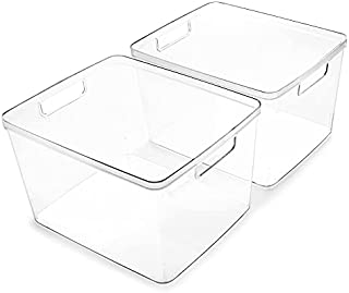 BINO | Plastic Storage Bins, Large - 2 Pack | THE LUCID COLLECTION | Multi-Use Organizer Bins | Built-In Handles | BPA-Free | Pantry Organization | Home Organization | Fridge Organizer | Freezer Org