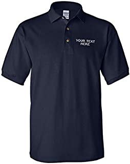 Polo Shirts for Men Custom Personalized Text Cotton Short Sleeves Golf Tees Navy Large