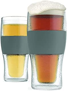 Host Freeze Beer Freezer Gel Chiller Double Wall Plastic Frozen Pint Glass, Set of 2, 16 oz, Grey 2-Pack