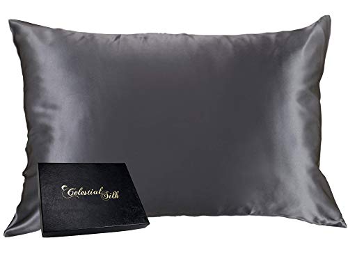 Celestial Silk 100% Silk Pillowcase for Hair Zippered Luxury 25 Momme Mulberry Silk Charmeuse Silk on Both Sides of Cover -Gift Wrapped- (Standard, Charcoal Gray)