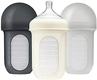 Boon, NURSH Reusable Silicone Pouch Bottle, Air-Free Feeding, 8 Ounce with Stage 2 Medium Flow Nipple (Pack of 3), Clear (B11224)