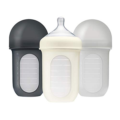 Boon, NURSH Reusable Silicone Pouch Bottle, Air-Free Feeding, 8 Ounce with Stage 2 Medium Flow Nipple (Pack of 3), Clear (B11224)