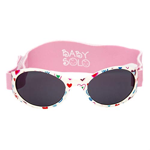 Baby Solo Original Baby Sunglasses Safe, Soft, & Adorable Durable Case Included (0-36 Months, Cutie Pink Heart Frame w/Solid Black Lens)