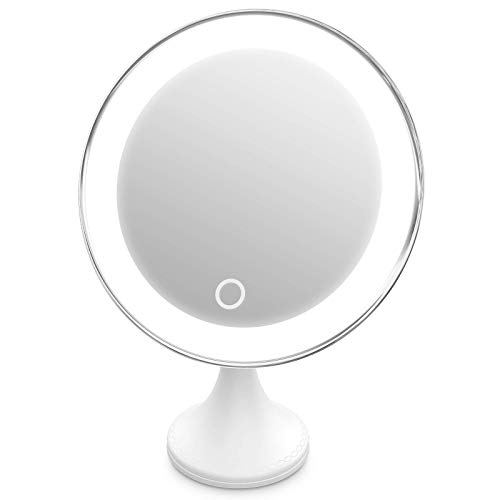 10X Magnifying Makeup Mirror with Lights, 3 Color Lighting Mode with Intelligent Switch, 360° Swivel Portable Lighted Makeup Mirrors with Locking Suction Base for Tabletop, Bathroom, Traveling