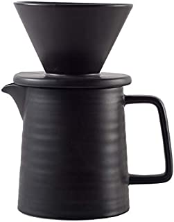 Pour Over Coffee Maker Set, Premium Black Ceramic V60 Dripper & Decanter, 1-2 Cup Home Filter Coffee Maker