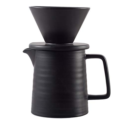 Pour Over Coffee Maker Set, Premium Black Ceramic V60 Dripper & Decanter, 1-2 Cup Home Filter Coffee Maker