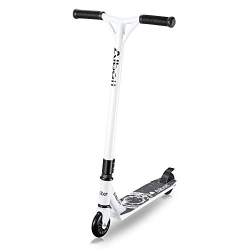 Albott Pro Stunt Scooter Complete Trick Scooters Aluminum Entry Level Freestyle Kick Scooters for Kids 8 Years and Up, Boys, Children, Teens(White)